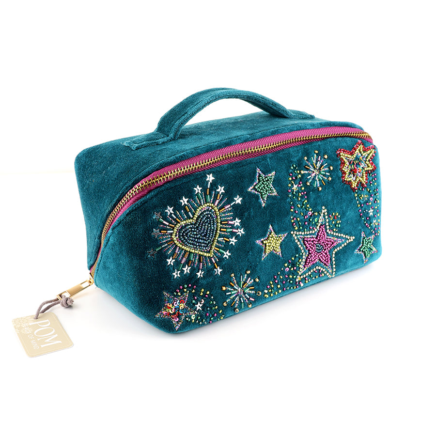 Starburst Teal Velvet Make-up Bag