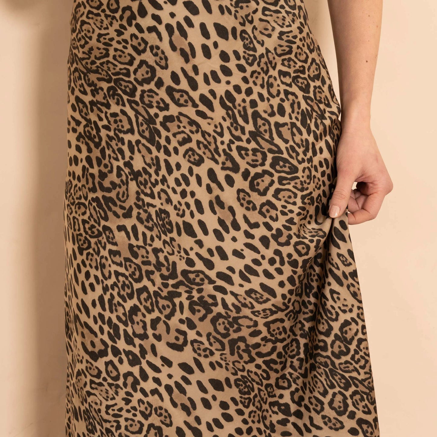 Cassie, Midi Slip Skirt - Natural Leopard Print