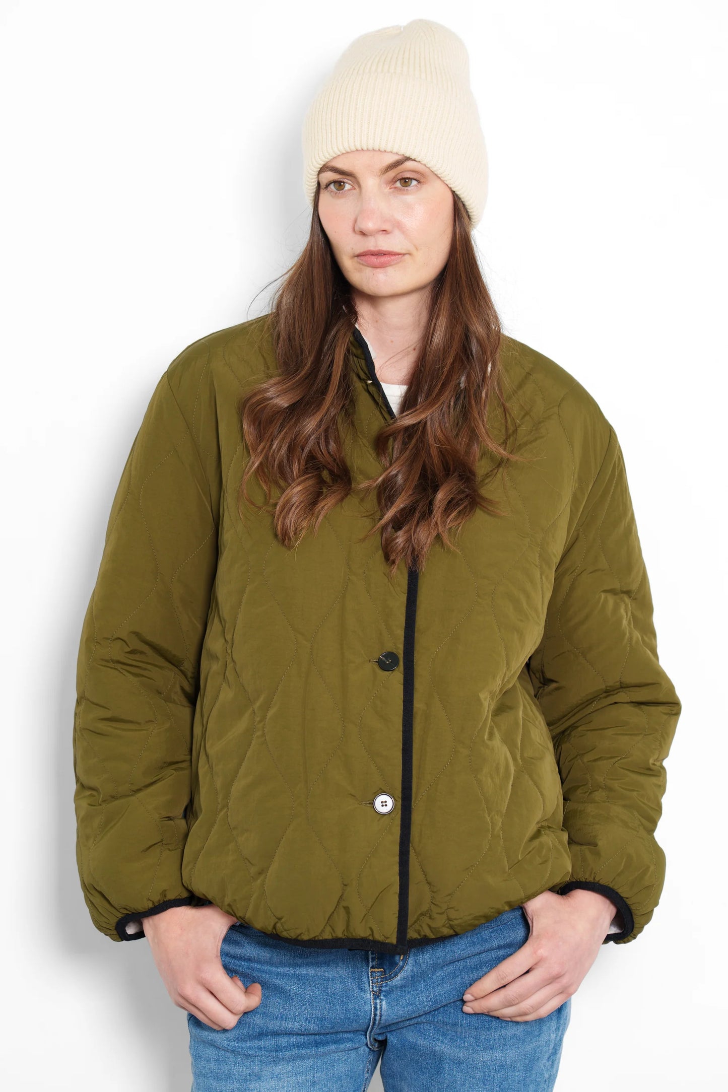 Connie, Reversible Jacket - Khaki/Cream Borg