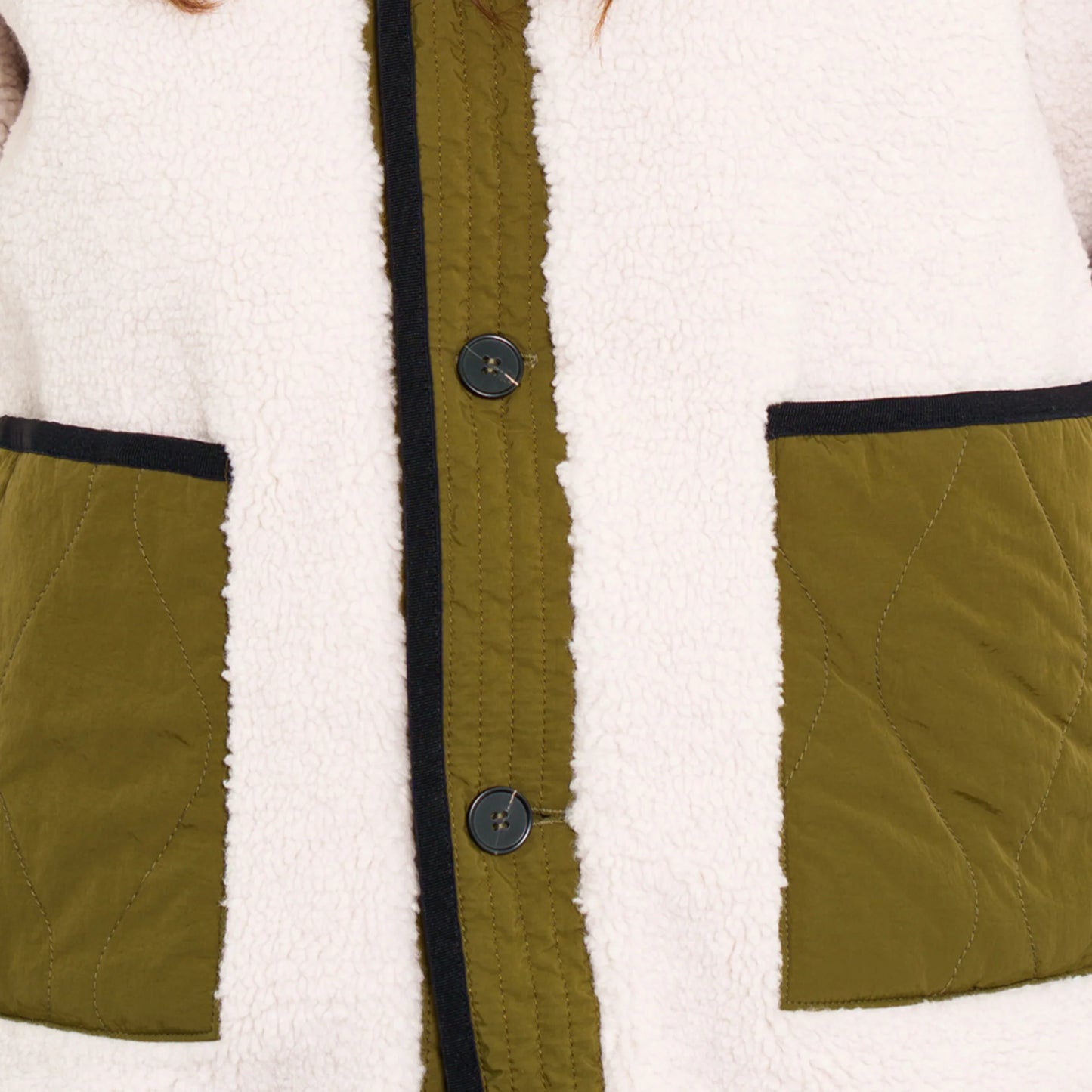 Connie, Reversible Jacket - Khaki/Cream Borg