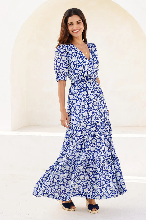 Bille Short Sleeve Dress - Blue/White