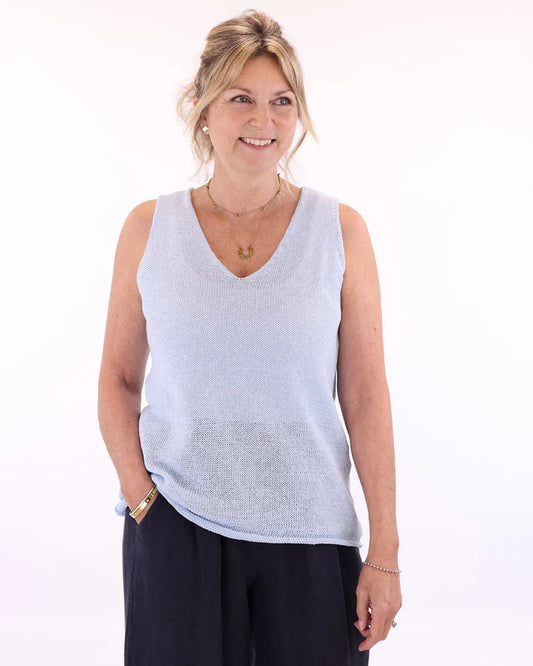 Sleeveless V-Neck T Sky Blue