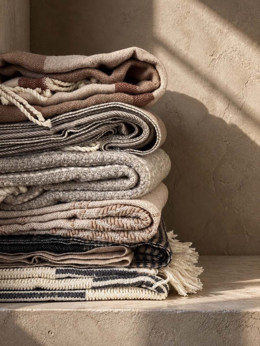 Beige Chevron, 100% Wool Throw