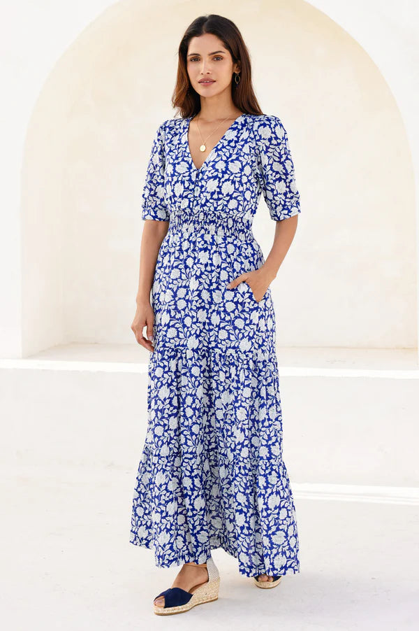 Bille Short Sleeve Dress - Blue/White