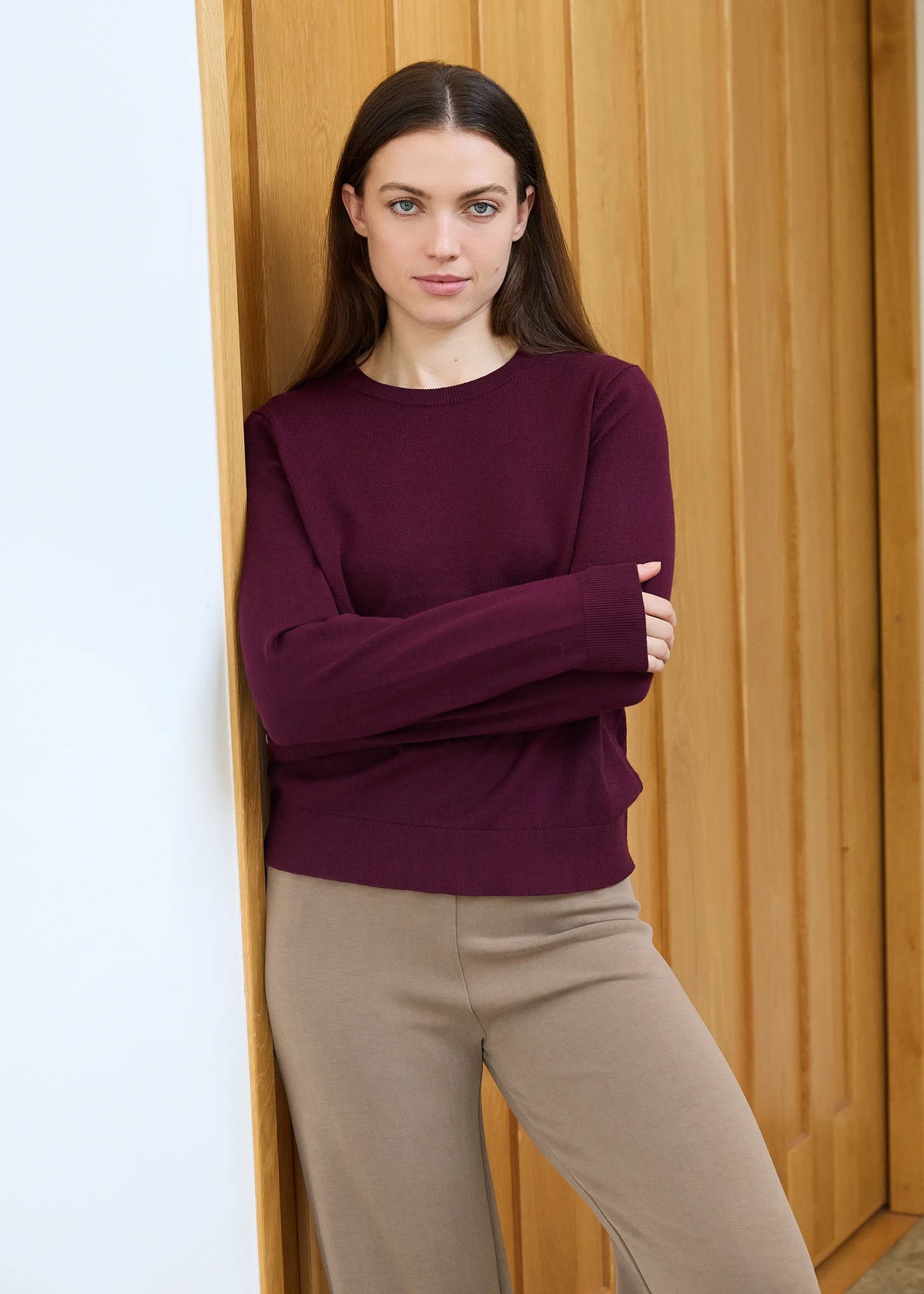 Merlot, Super Soft Fitted Crew Neck Jumper