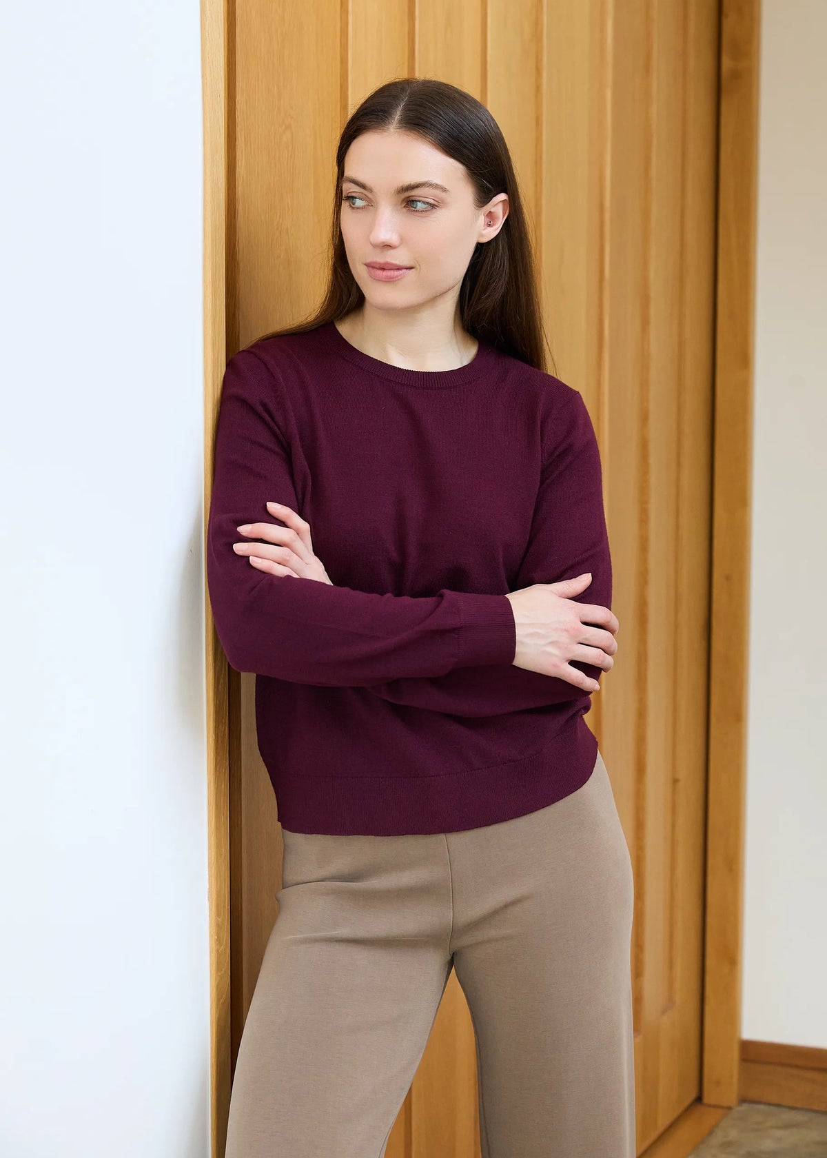 Merlot, Super Soft Fitted Crew Neck Jumper