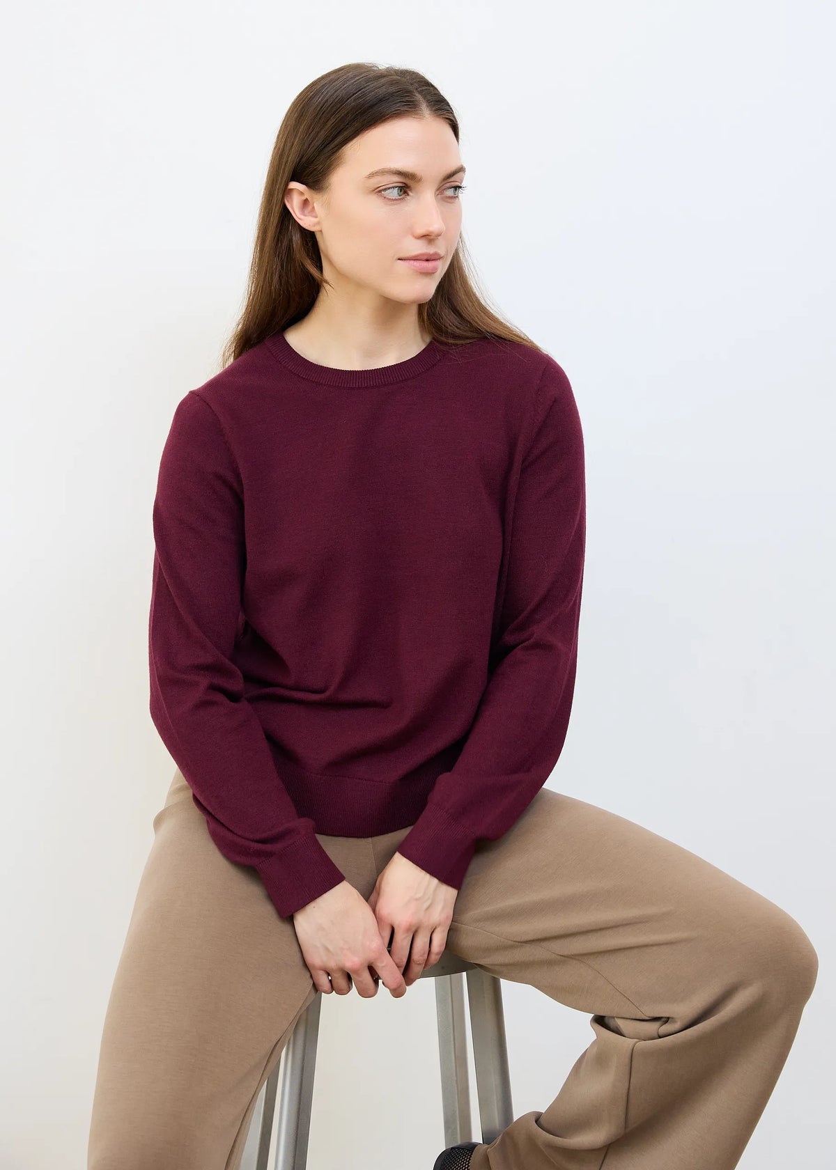 Merlot, Super Soft Fitted Crew Neck Jumper