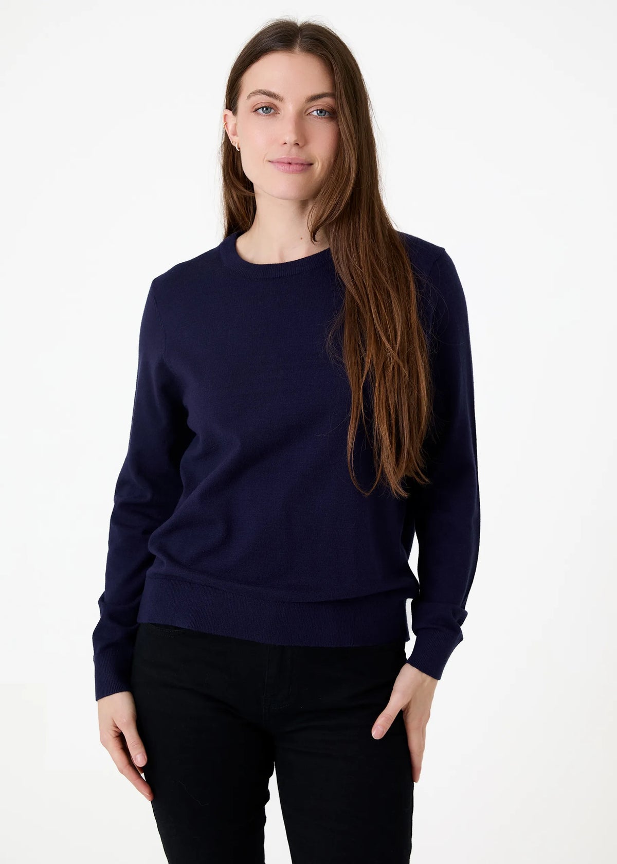 Navy, Super Soft Fitted Crew Neck Jumper