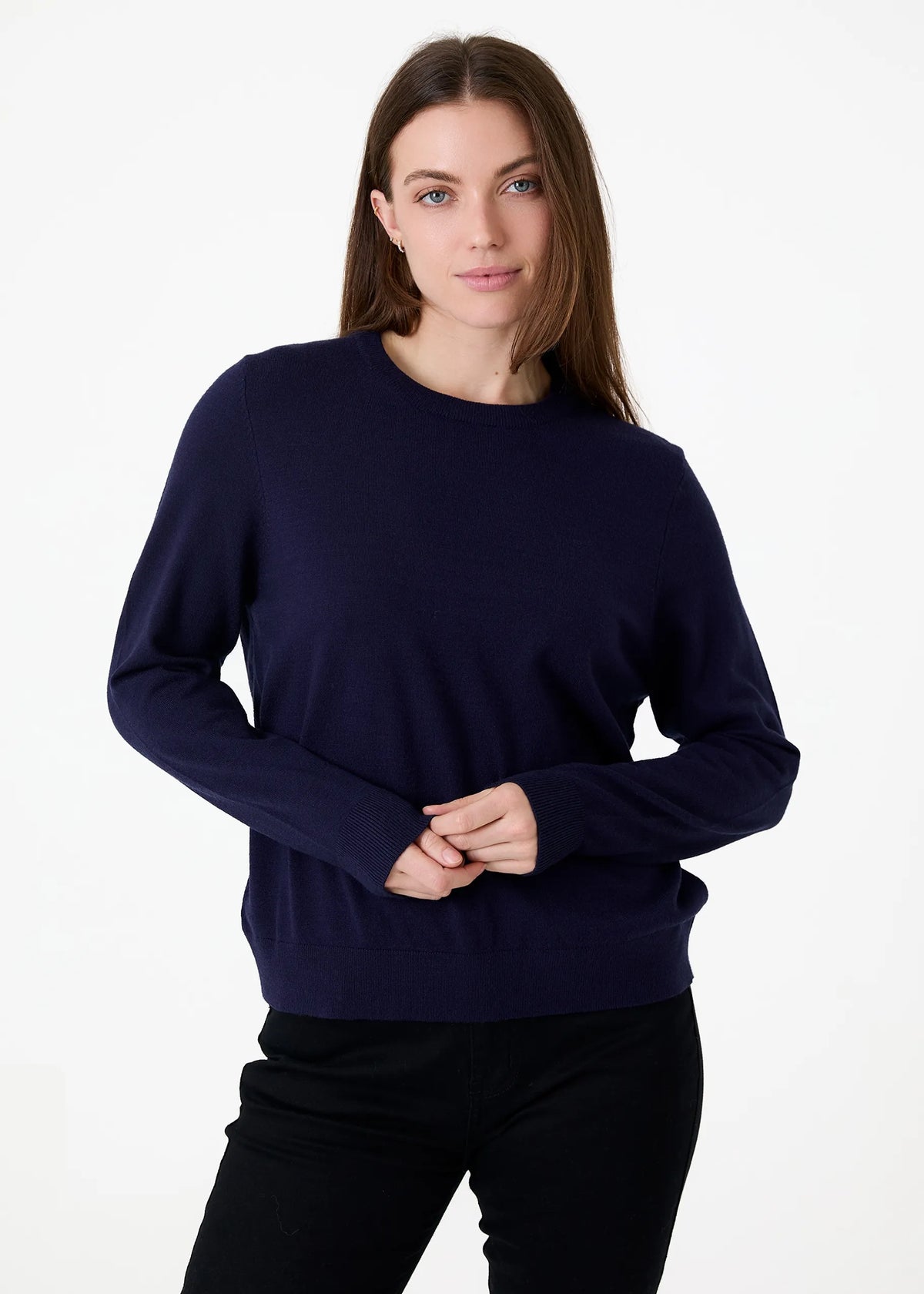 Navy, Super Soft Fitted Crew Neck Jumper