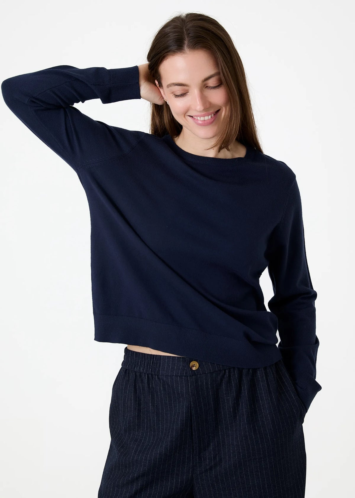 Navy, Super Soft Fitted Crew Neck Jumper