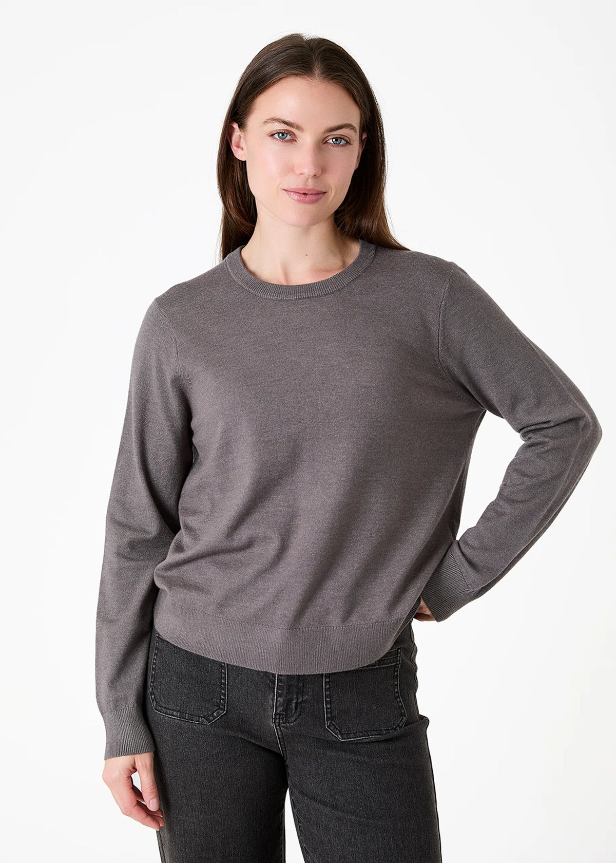 Pebble Grey, Super Soft Fitted Crew Neck Jumper