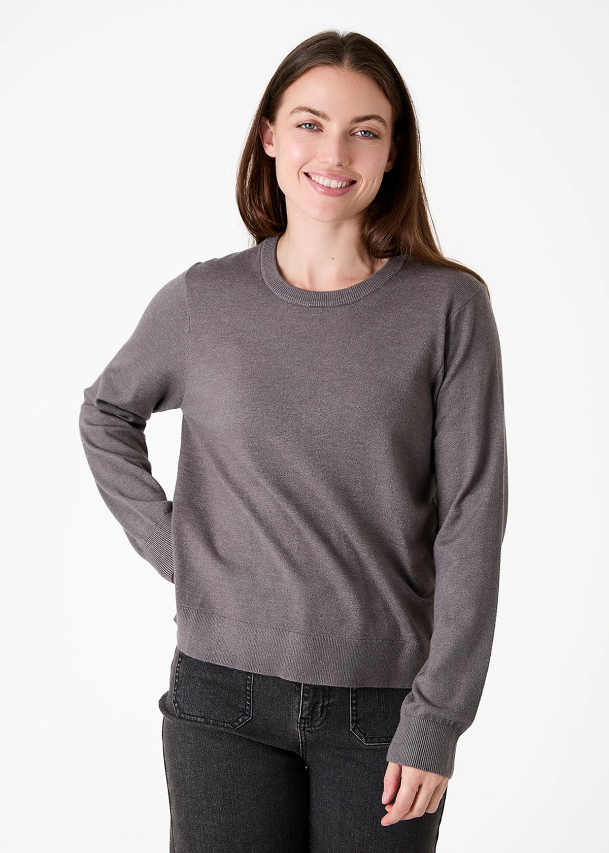 Pebble Grey, Super Soft Fitted Crew Neck Jumper
