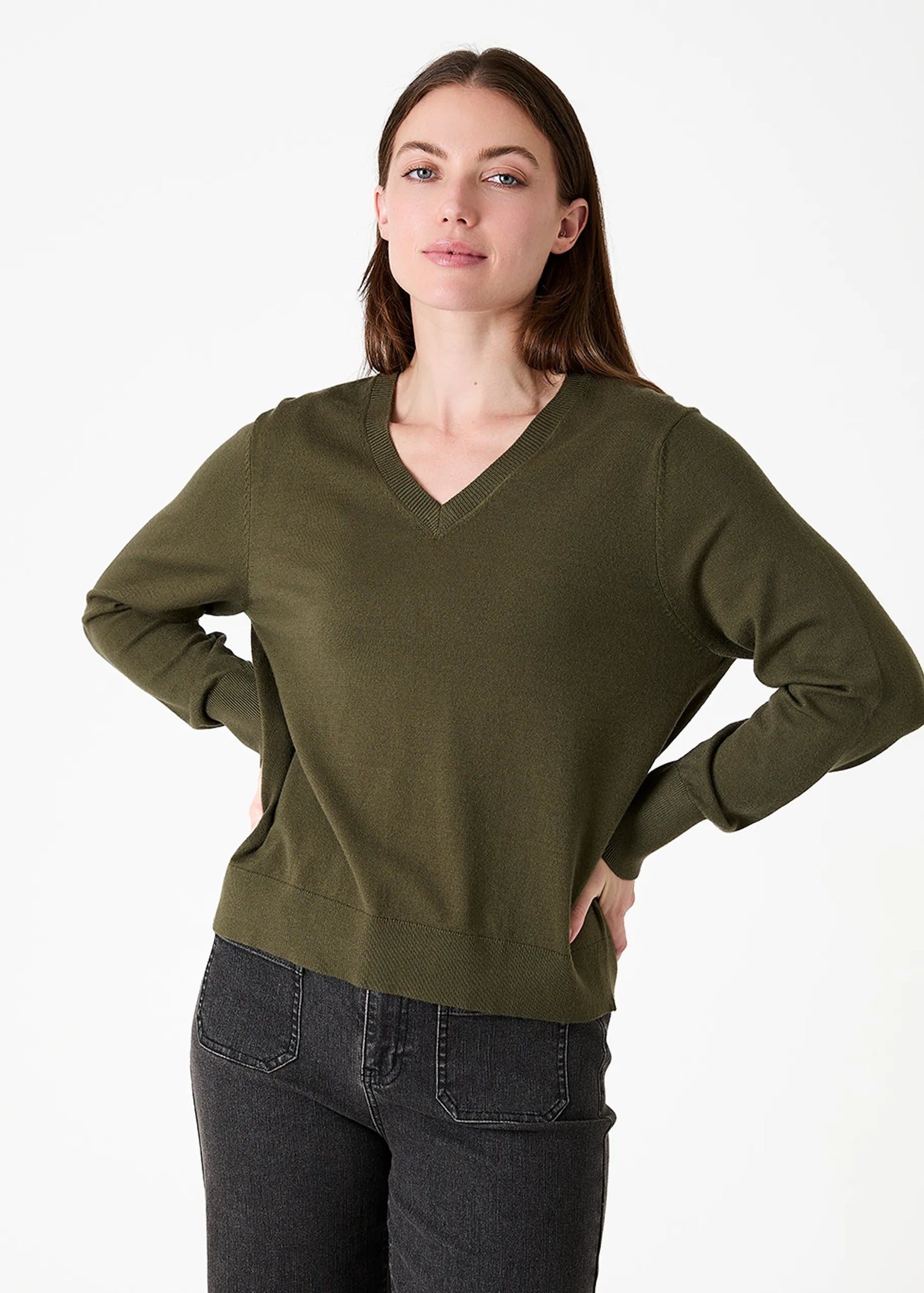 Forest Green, Fitted V Neck Jumper