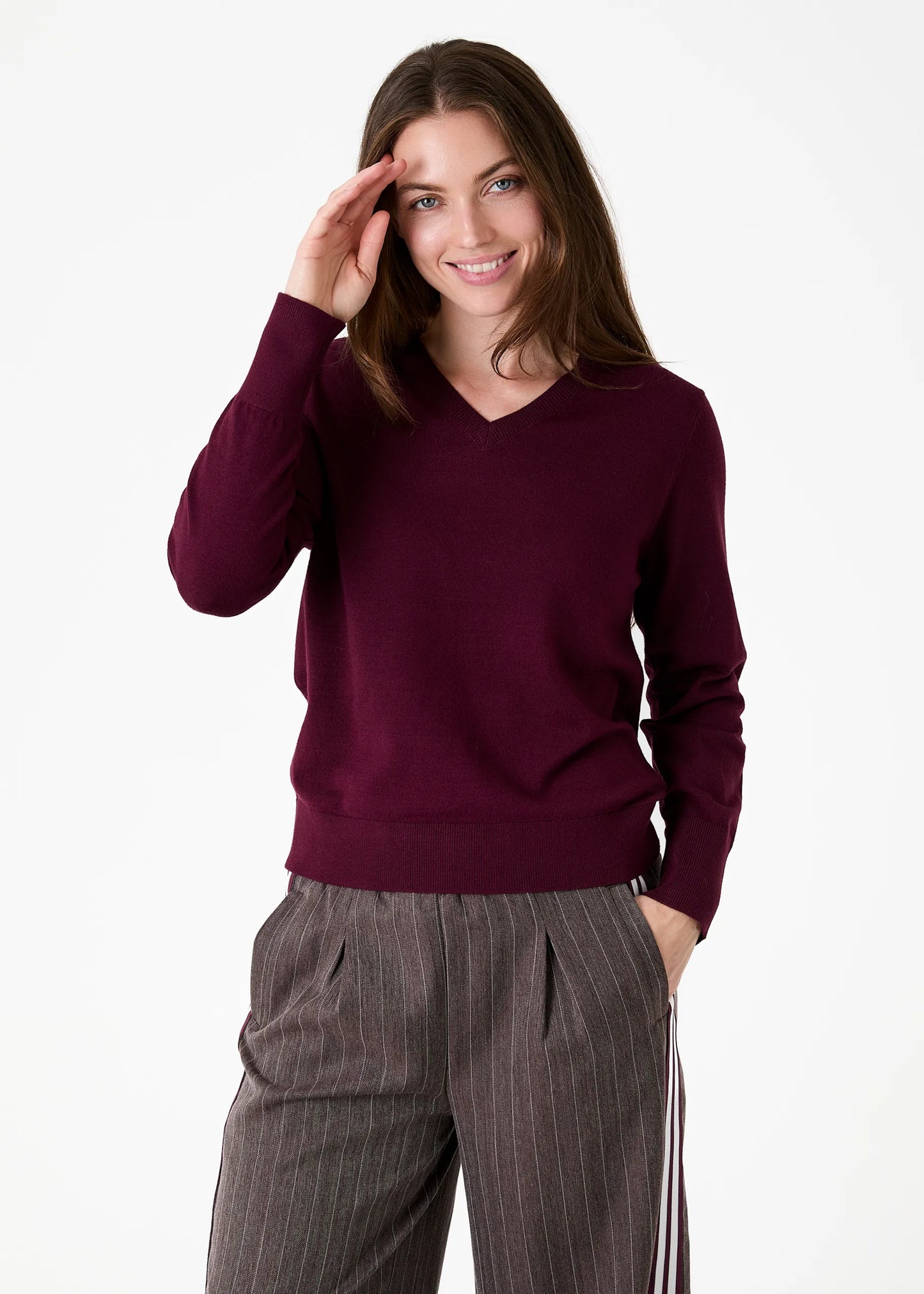 Merlot, Fitted V Neck Jumper