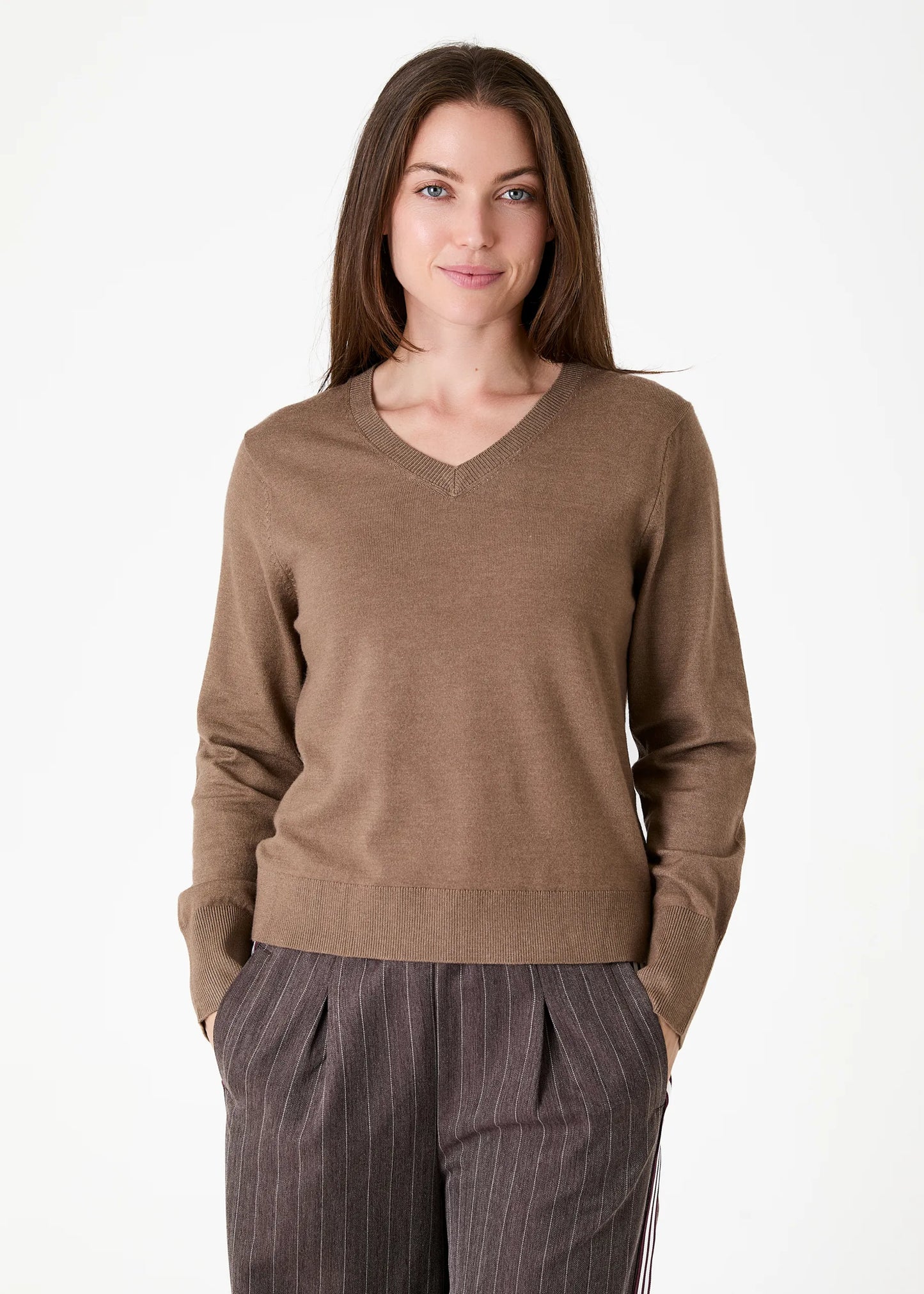 Mink, Fitted V Neck Jumper
