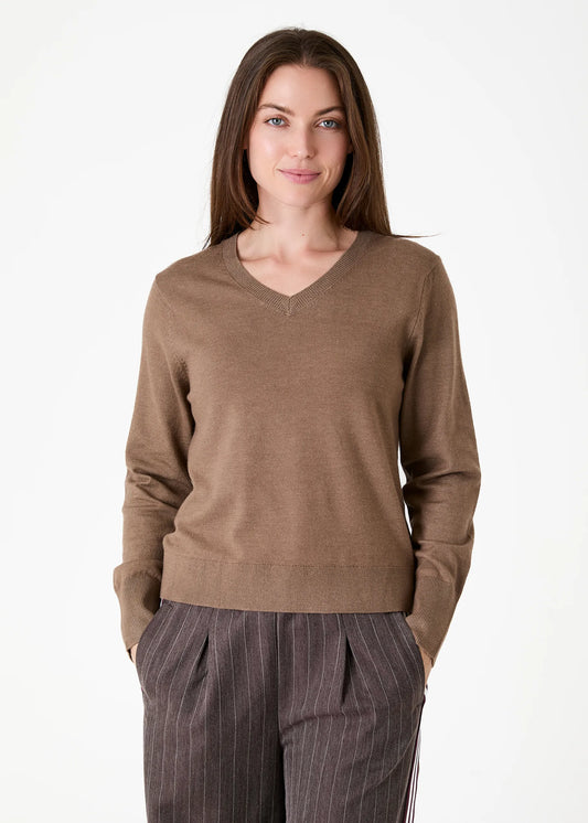 Mink, Fitted V Neck Jumper