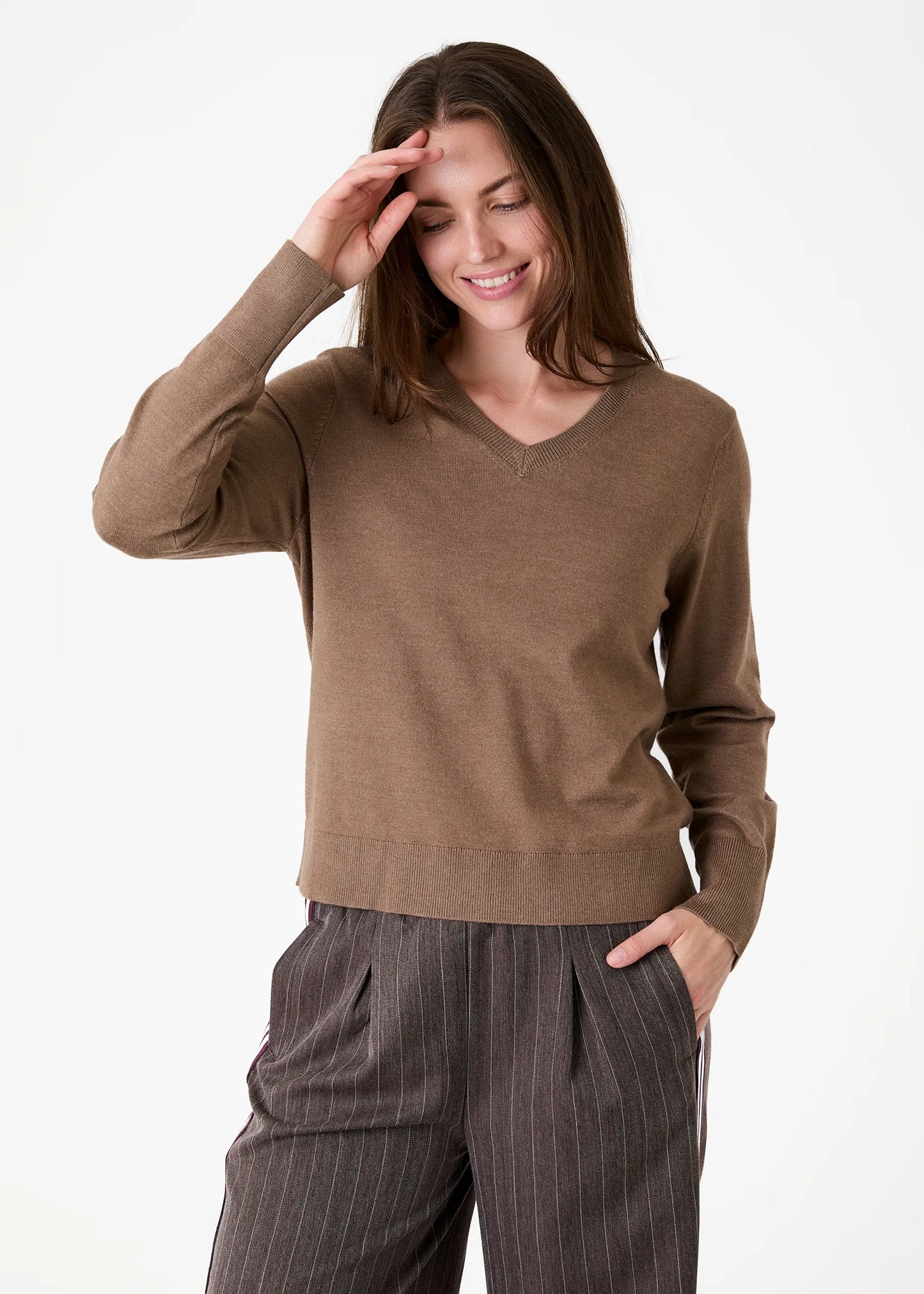 Mink, Fitted V Neck Jumper