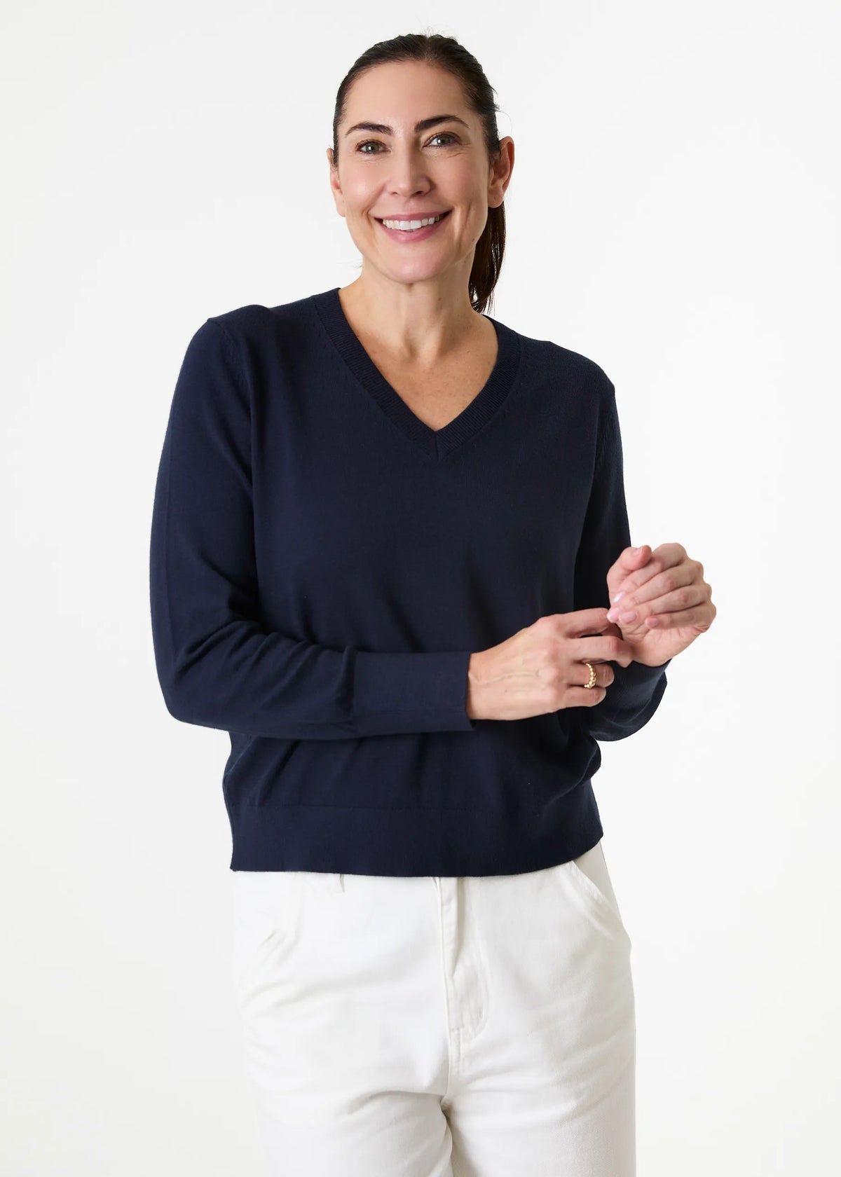 Navy, Super Soft Fitted V Neck Jumper