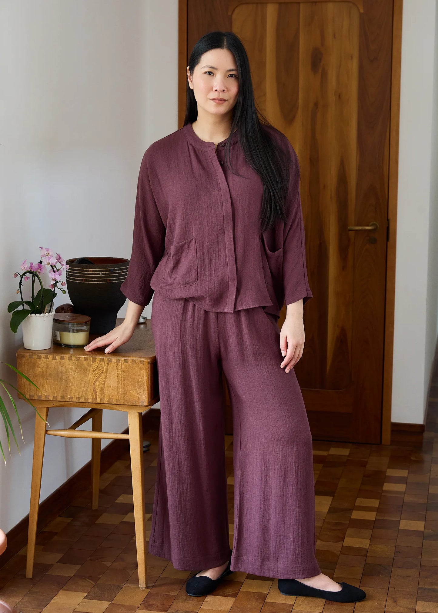 Merlot, Grandad Collar Shirt