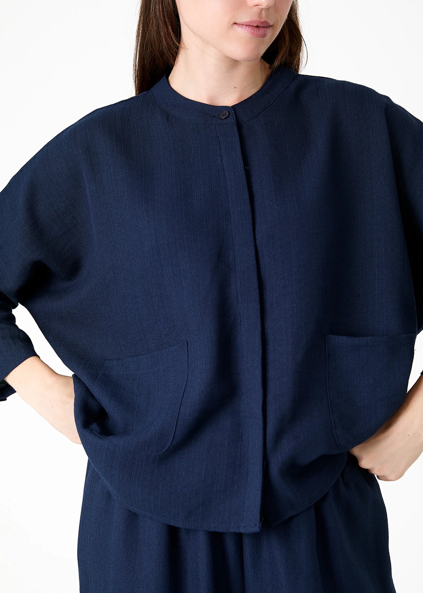 Navy, Grandad Collar Shirt