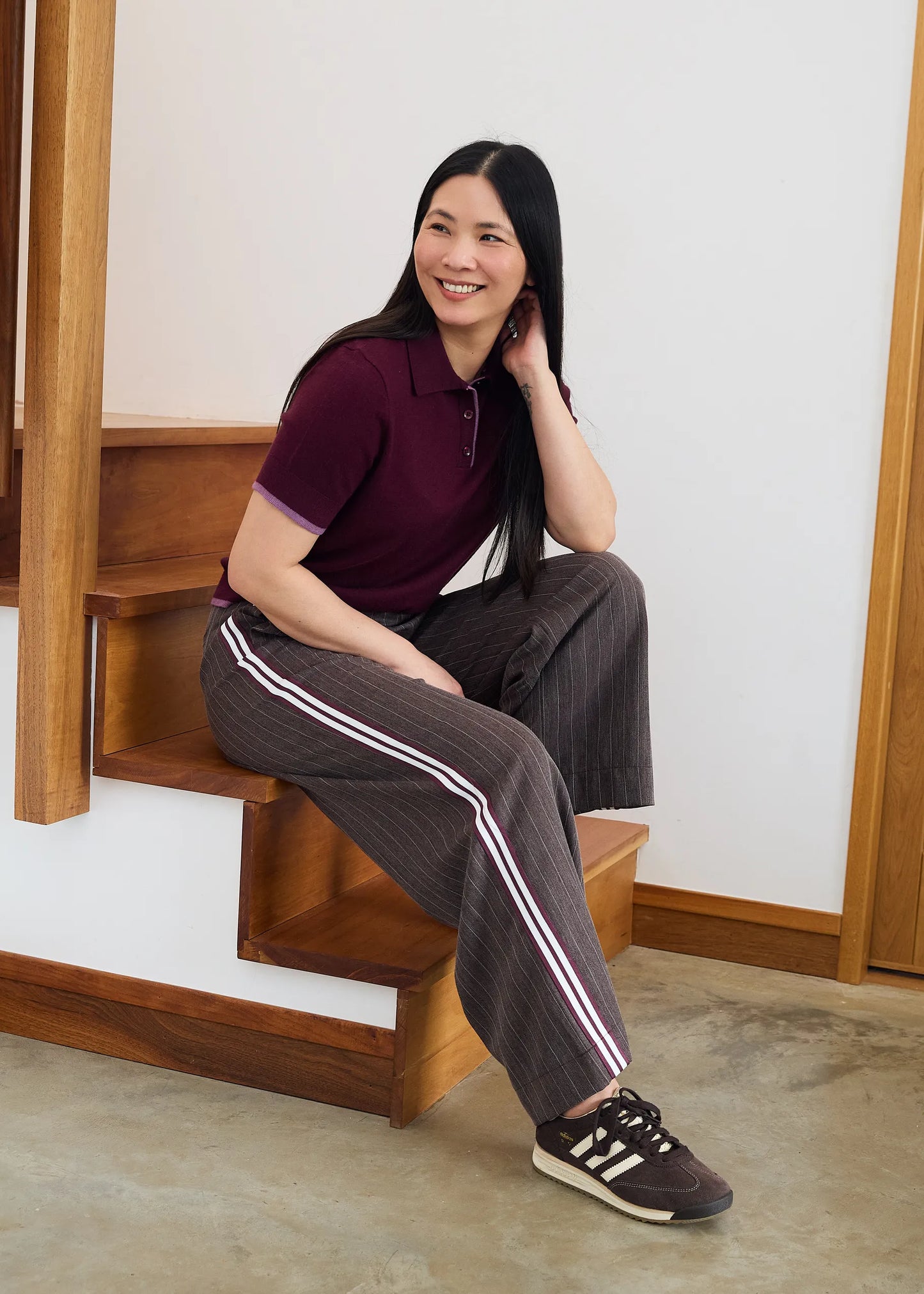 Chocolate, Pinstripe Wide Leg Trouser
