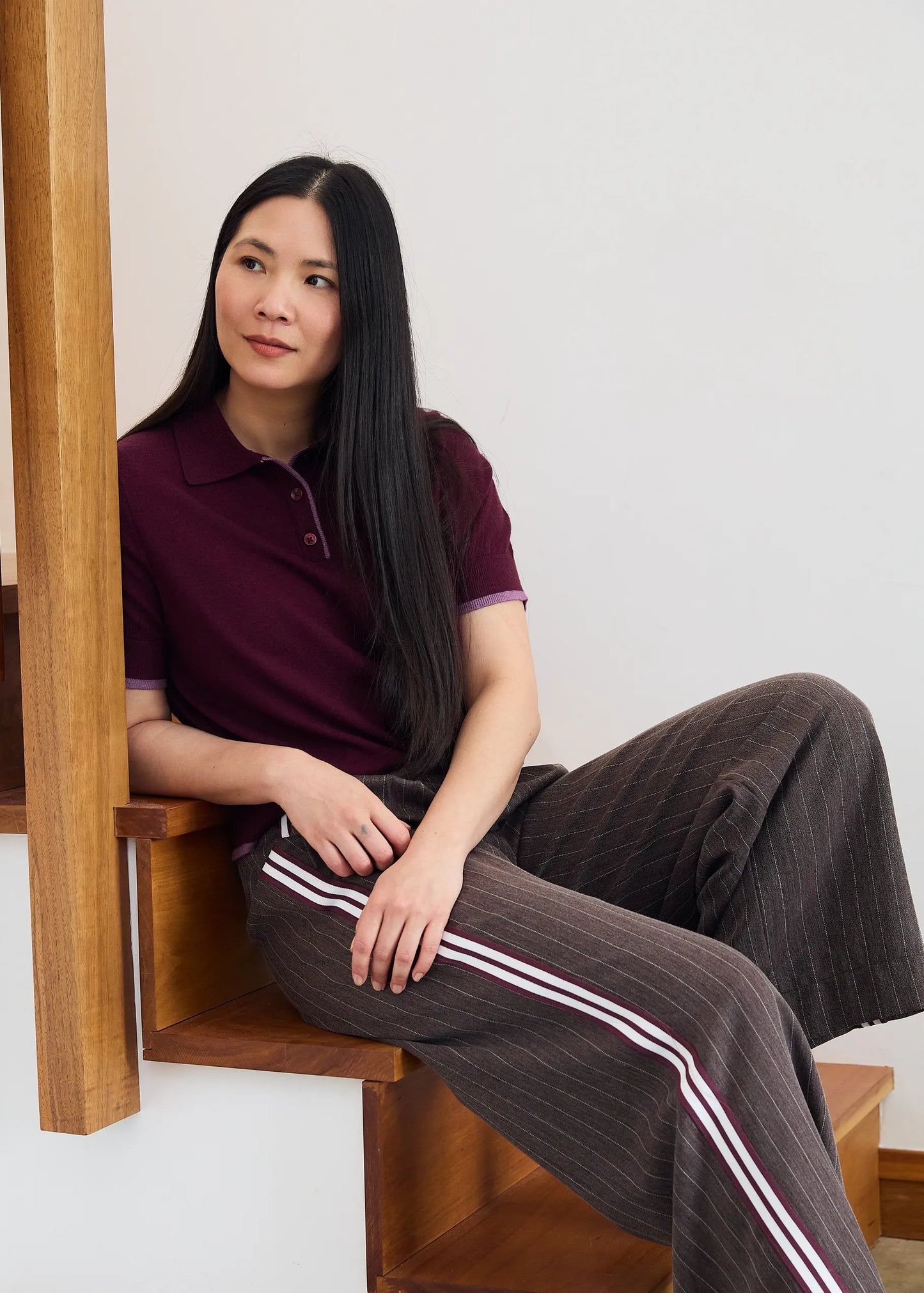 Chocolate, Pinstripe Wide Leg Trouser