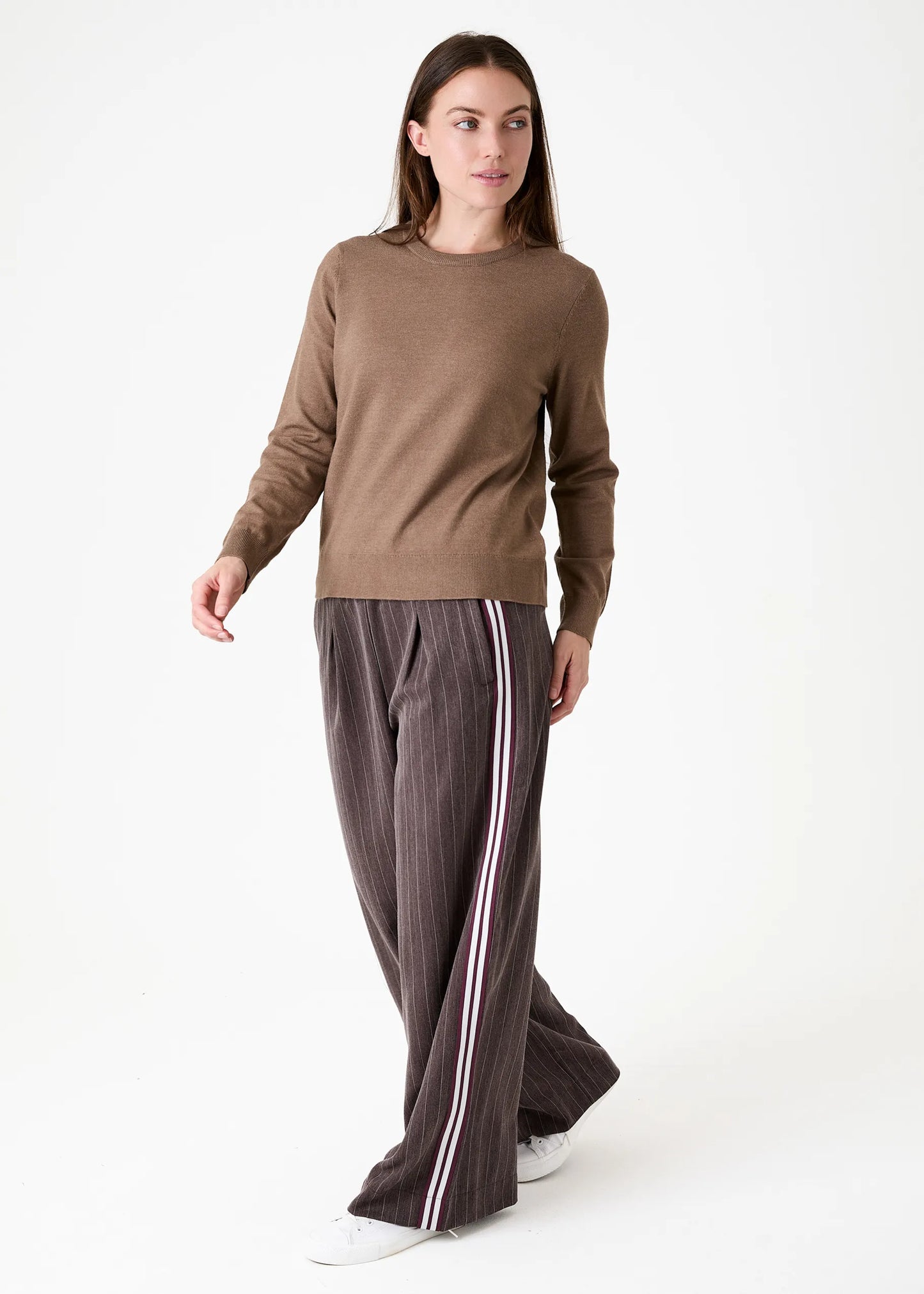 Chocolate, Pinstripe Wide Leg Trouser