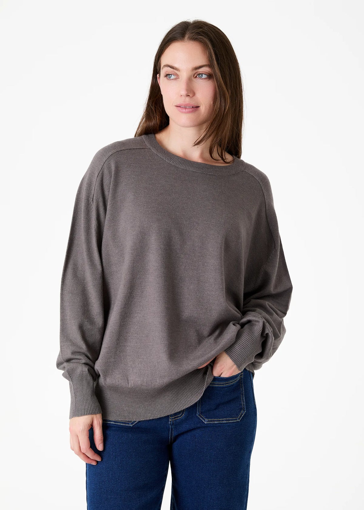 Pebble Grey, Super Soft Oversized Crew Neck Jumper