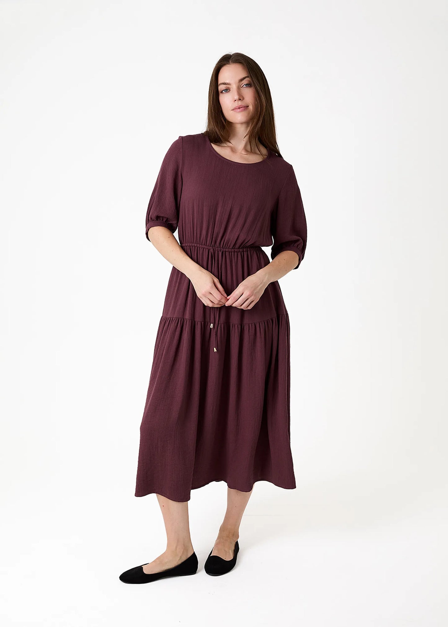 Merlot, Ripple Drawstring Dress