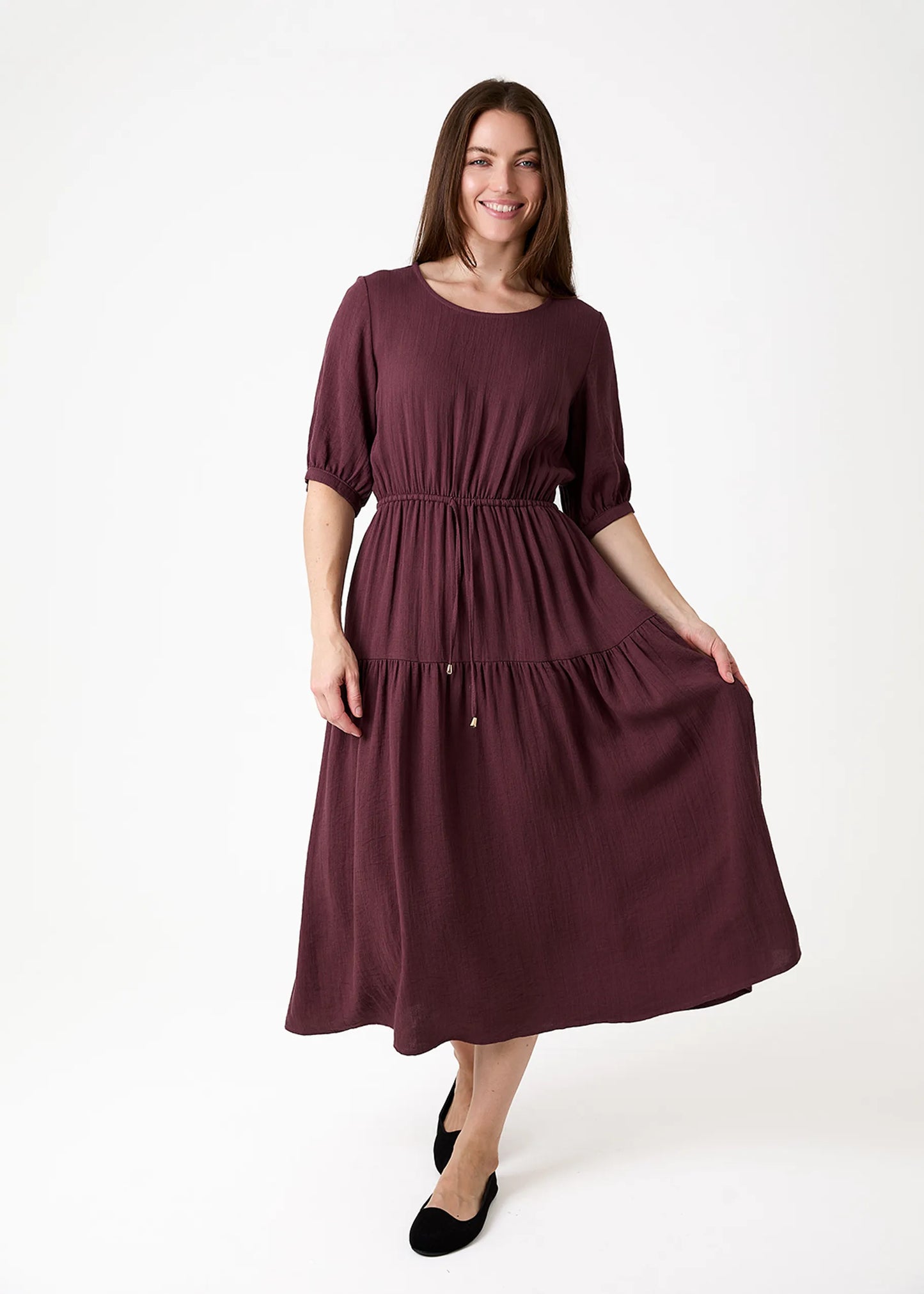 Merlot, Ripple Drawstring Dress