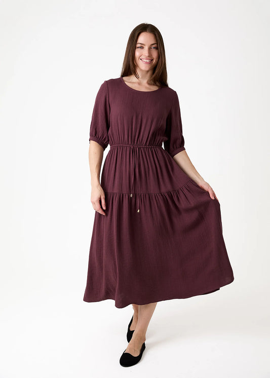 Merlot, Ripple Drawstring Dress