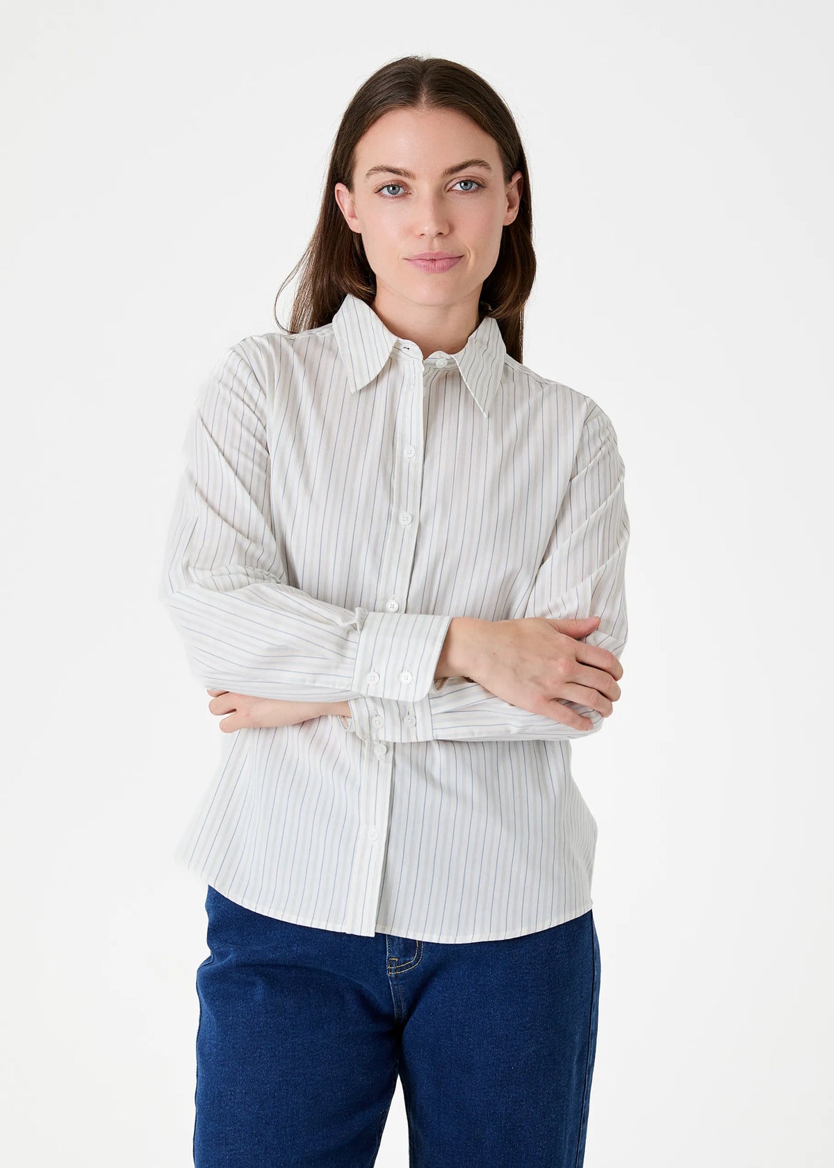 Cream Dash Stripe Collar Shirt