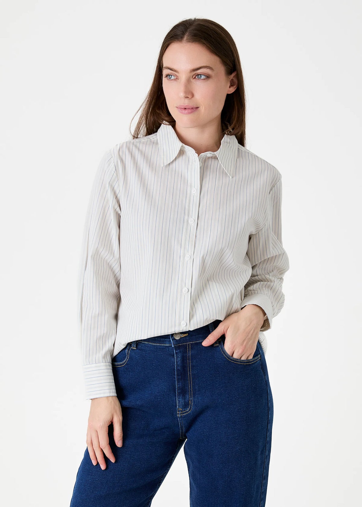 Cream Dash Stripe Collar Shirt