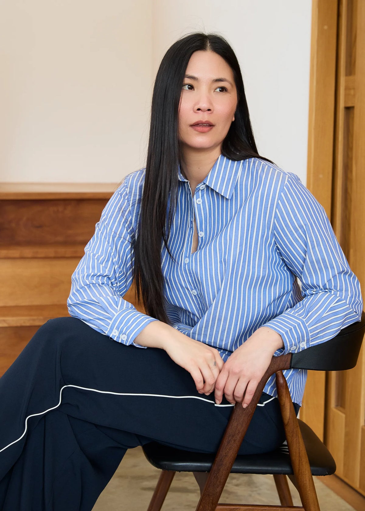 Blue Block Stripe Collar Shirt