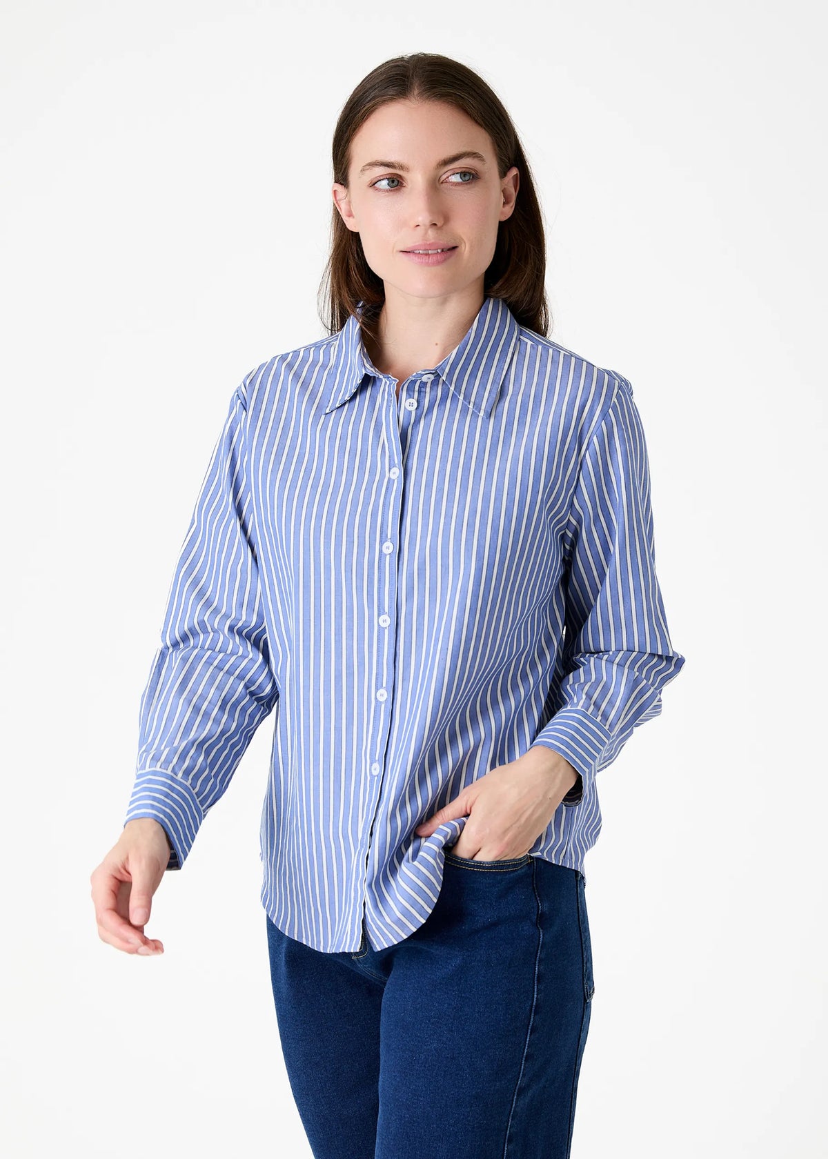 Blue Block Stripe Collar Shirt