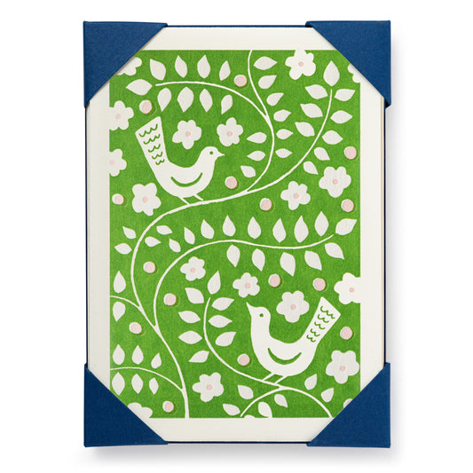Pack 5 Note Cards & Envelopes - Green Bird Pattern