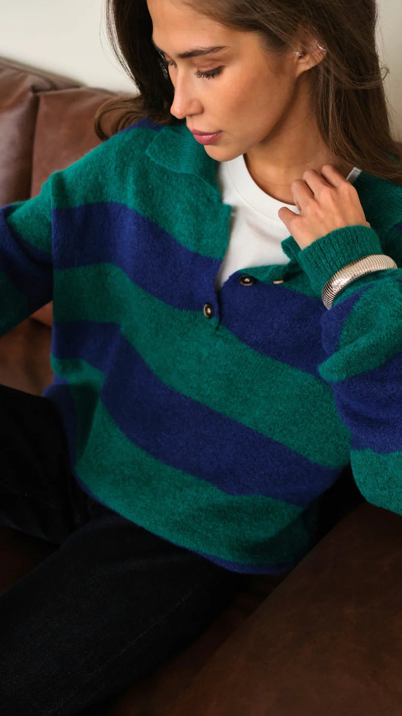 Arlo Jumper - Emerald & Blue Marine Stripes