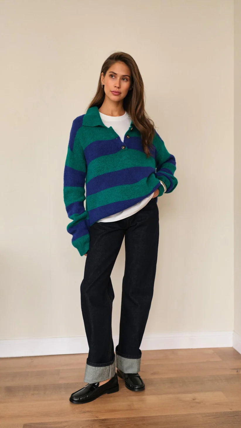 Arlo Jumper - Emerald & Blue Marine Stripes