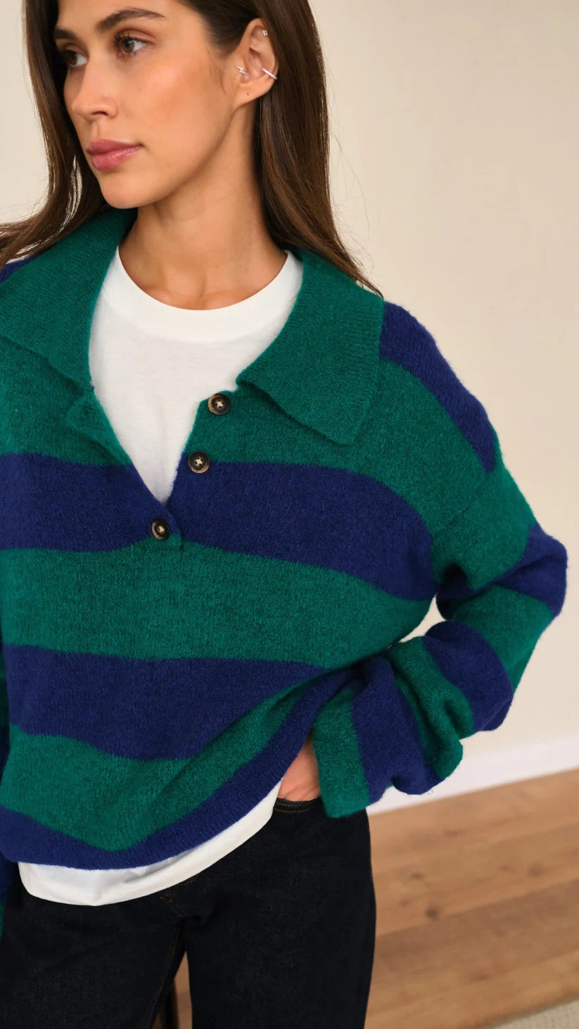 Arlo Jumper - Emerald & Blue Marine Stripes