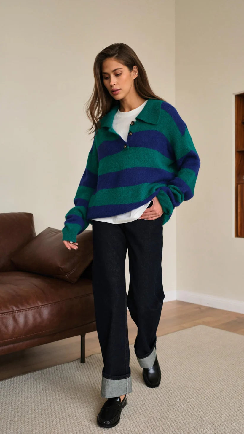 Arlo Jumper - Emerald & Blue Marine Stripes