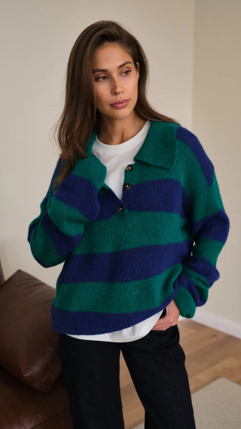 Arlo Jumper - Emerald & Blue Marine Stripes