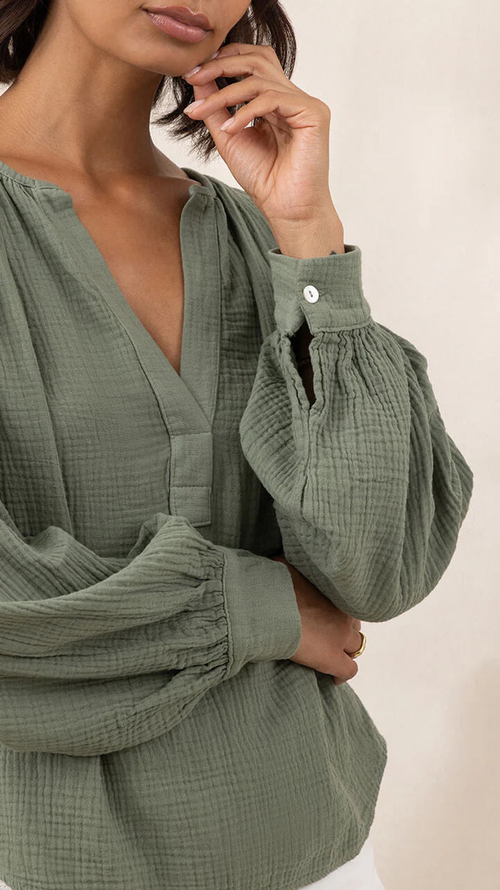 Peach Cotton Shirt - Khaki