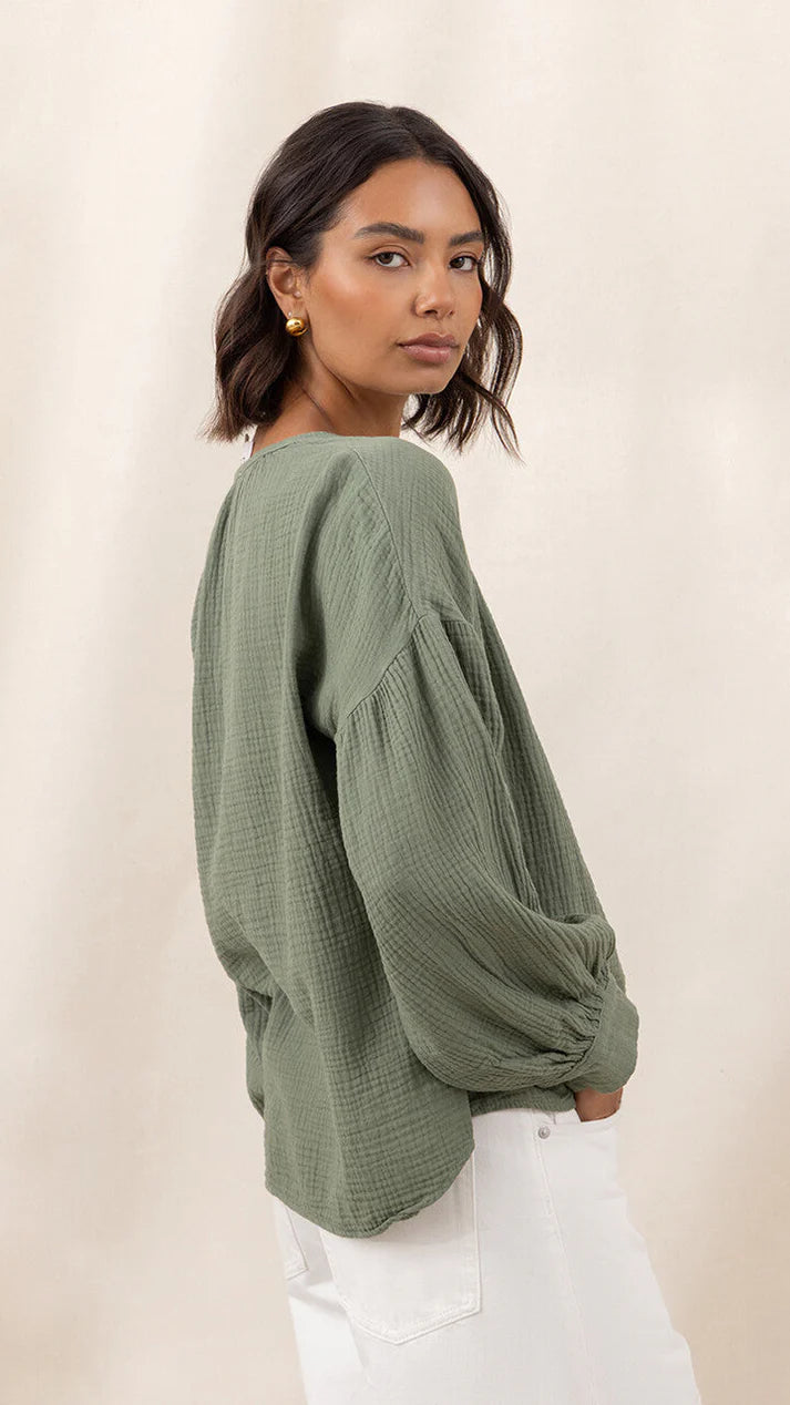 Peach Cotton Shirt - Khaki