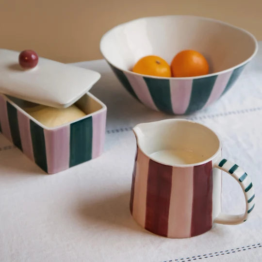 Wine & Pink Stripe Milk Jug