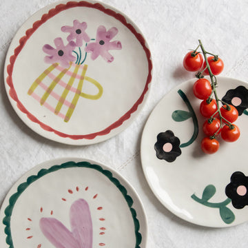 Charcoal, Green & Pink Flowers Plate