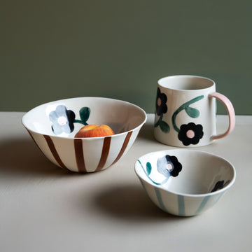 Blue Stripe & Flowers Small Bowl