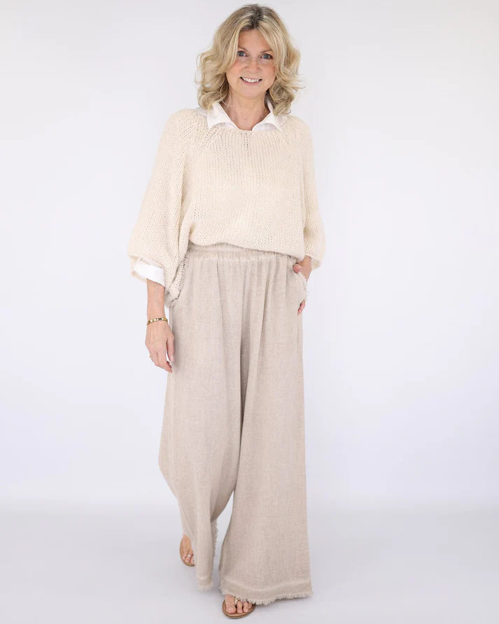 Linen Blend Wide Leg Pant Cream