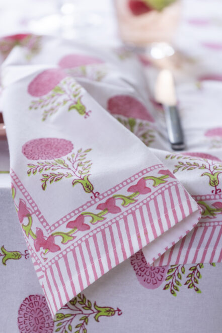 Raspberry Cotton Block Print Napkin - Set of 4