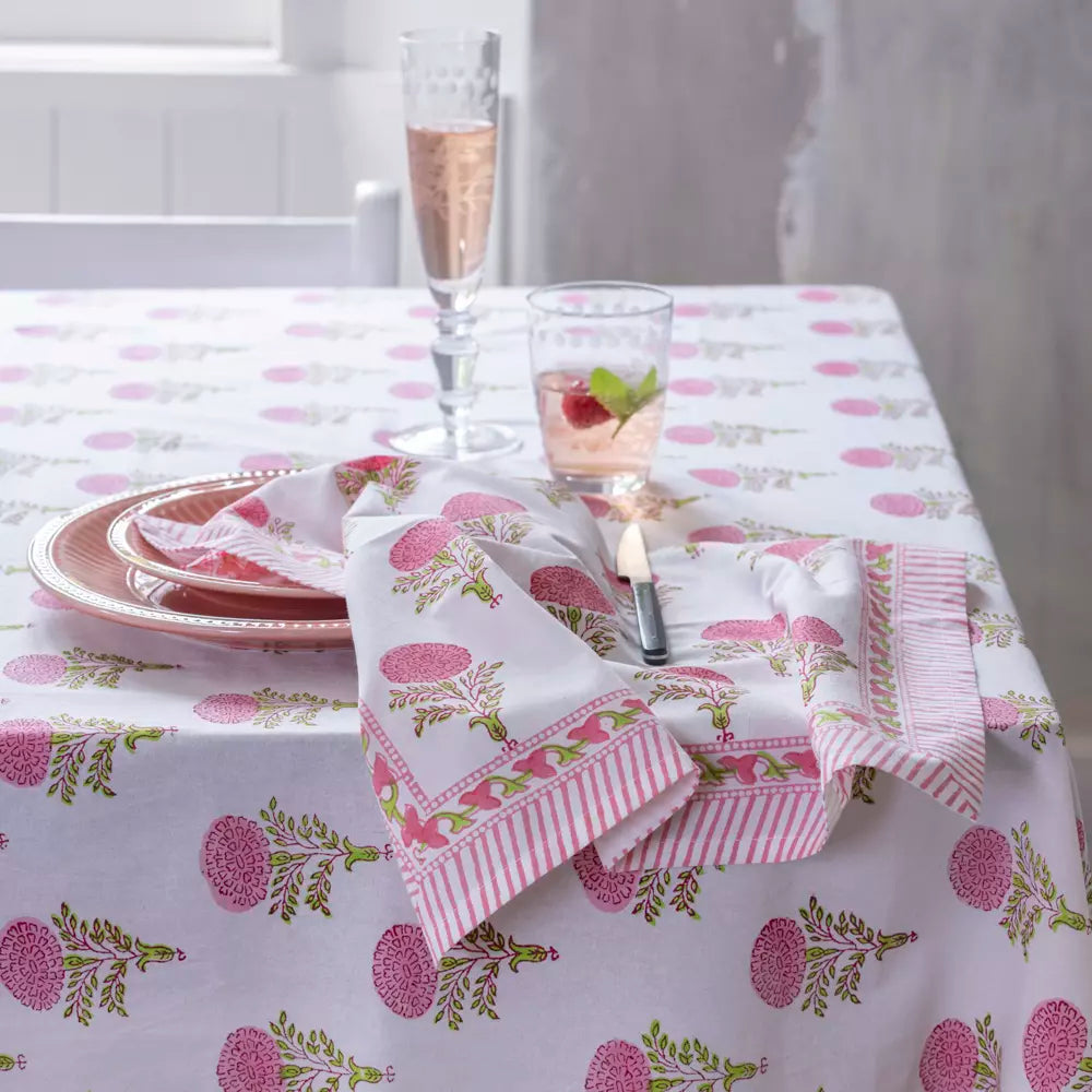 Raspberry Cotton Block Print Napkin - Set of 4