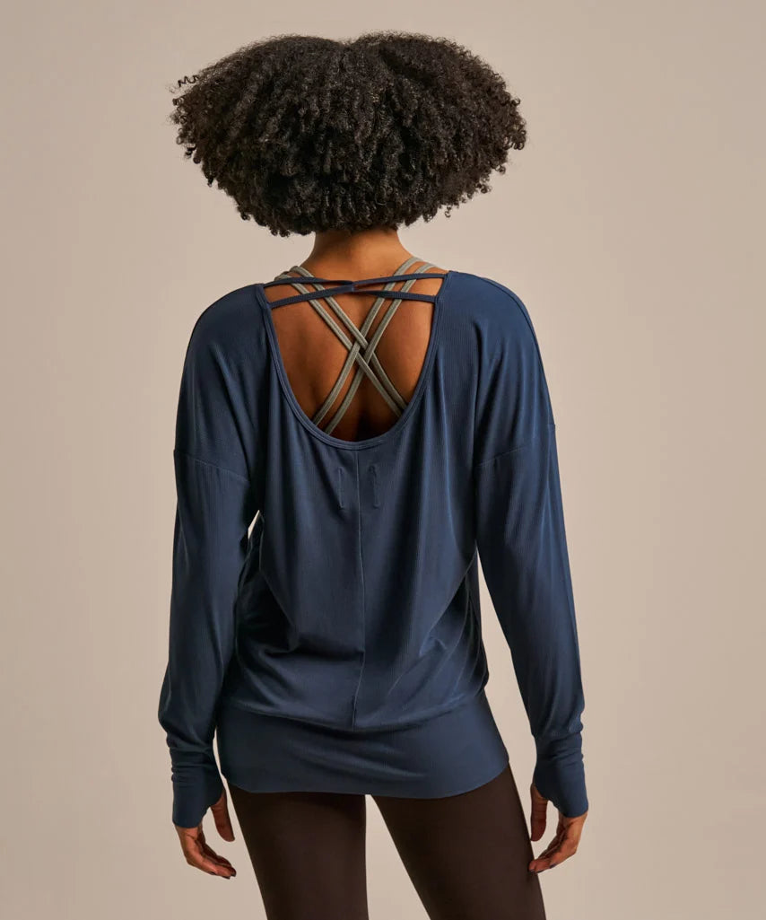 Mariner Navy Cross Strap Open Back Top
